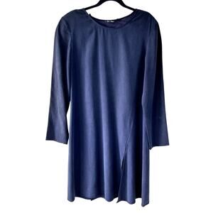 YL‎ BY YAIR Navy Blue 100% Silk Midi Sheath Dress Womens 14 Work Cocktails